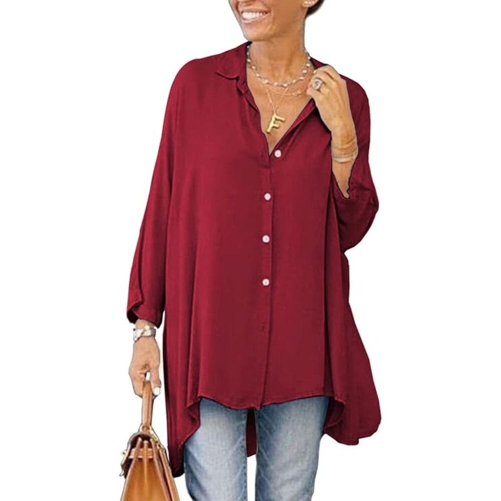 Oversized T Shirts Button Down Long Sleeve Shirt, XXL, 8K-198T007